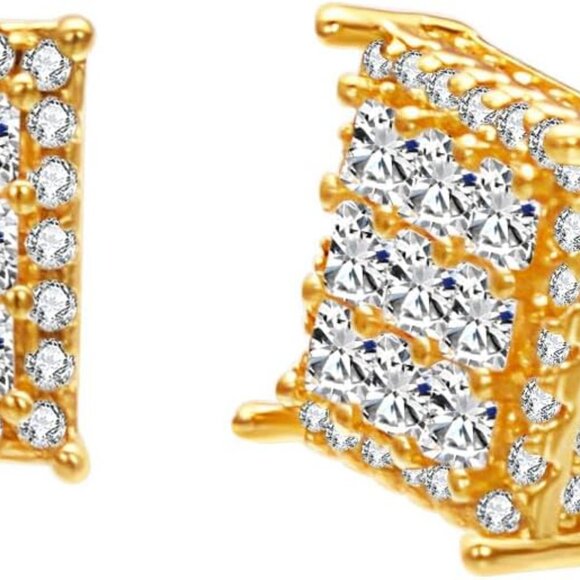 Gold Plated Zircon Stud Earrings for Men & Women - Elegant Cubic Zirconia Jewelr - Picture 1 of 5